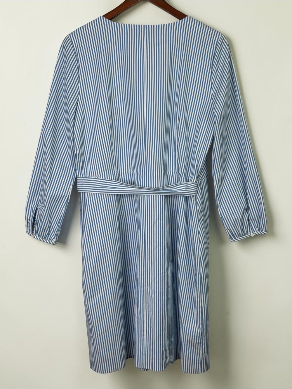 NWT J.Crew Blue White Striped Cotton Poplin Wrap Dress Size 12 K0691 - Picture 5 of 13